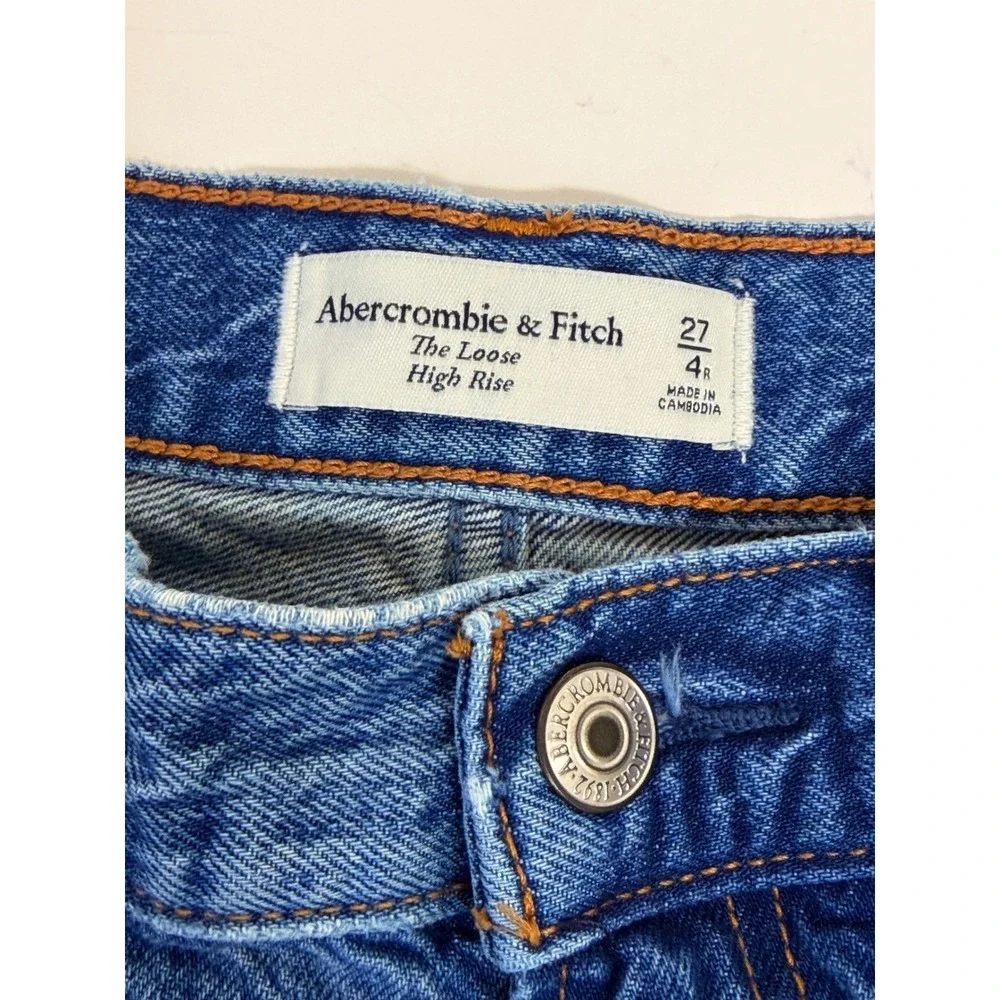 Abercrombie & Fitch The Loose High Rise Women 27/4R Blue Good Raw Hem Distressed